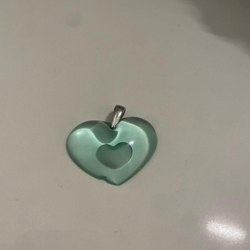 Lalique heart pendant in teal vintage